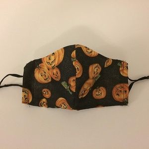 New Pumpkin Face Mask Two-Layer Pocket Style Adjustable Straps Black Orange